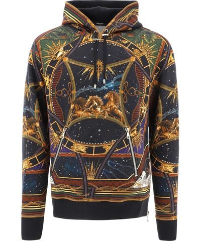 Shop Balmain Astrology Print Hoodie In Multi