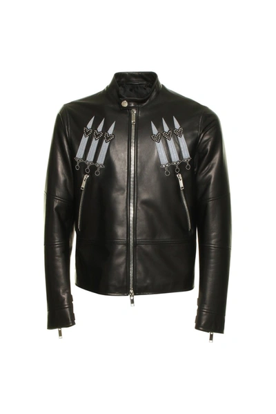Shop Valentino Loveblade Biker Leather Jacket In Black