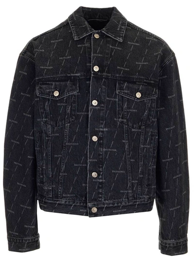 Shop Balenciaga Large Fit Denim Jacket In Black