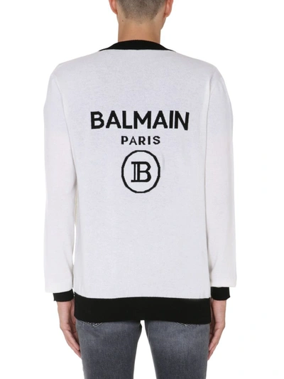 Shop Balmain Logo Knitted Cardigan In White