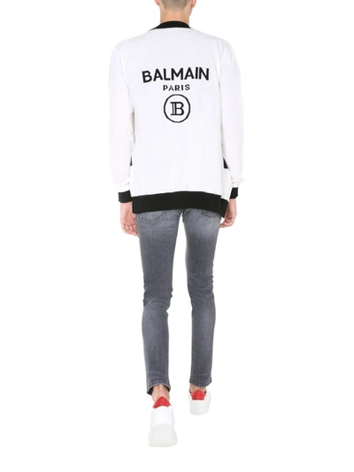 Shop Balmain Logo Knitted Cardigan In White
