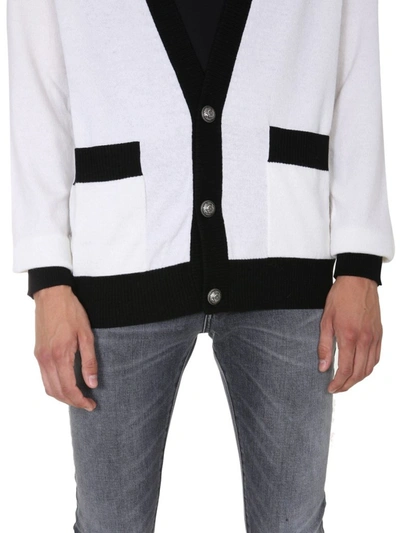 Shop Balmain Logo Knitted Cardigan In White