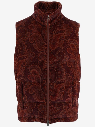 Shop Etro Paisley Printed Ribbed Velvet Waistcoat In Red