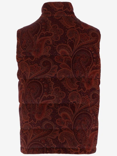 Shop Etro Paisley Printed Ribbed Velvet Waistcoat In Red