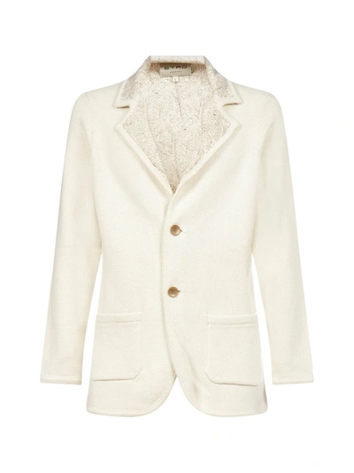 Shop Etro Single Breasted Knitted Blazer In White
