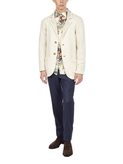 Shop Etro Single Breasted Knitted Blazer In White