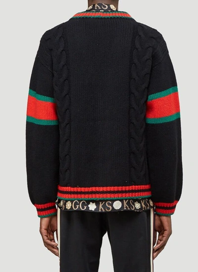 Shop Gucci Cable Knit Oversized Cardigan In Black