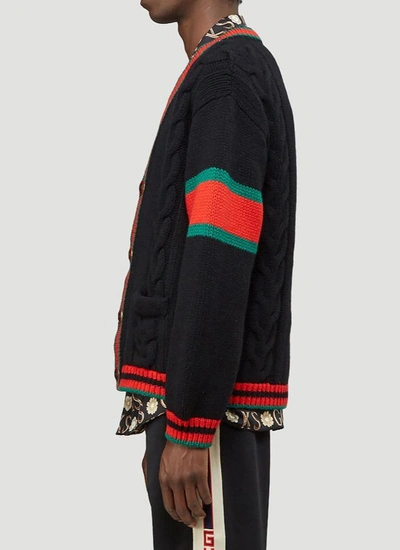 Shop Gucci Cable Knit Oversized Cardigan In Black