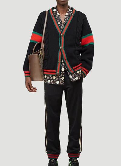 Shop Gucci Cable Knit Oversized Cardigan In Black