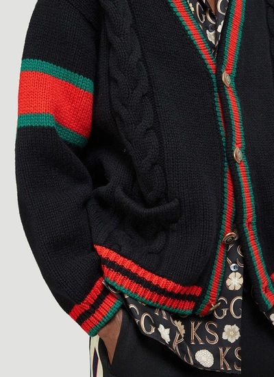 Shop Gucci Cable Knit Oversized Cardigan In Black