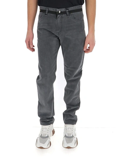 Shop Fendi Waistband Stripe Jeans In Grey