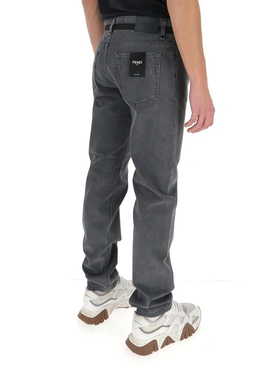 Shop Fendi Waistband Stripe Jeans In Grey