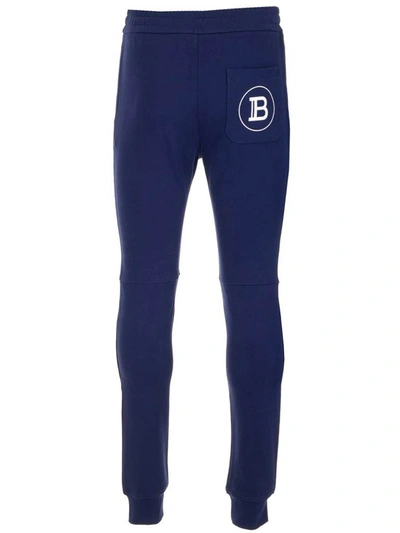 Shop Balmain Logo Printed Track Pants In Blue