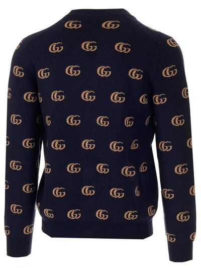 Shop Gucci Double G Jacquard Cardigan In Blue