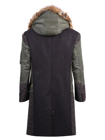 Shop Junya Watanabe Contrast Panel Hooded Coat In Multi