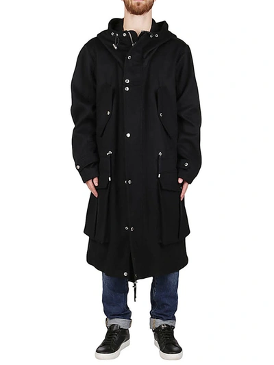 Shop Balmain Hooded Parka In Black