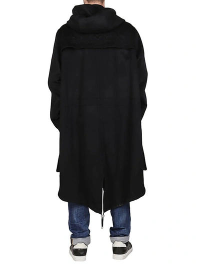 Shop Balmain Hooded Parka In Black