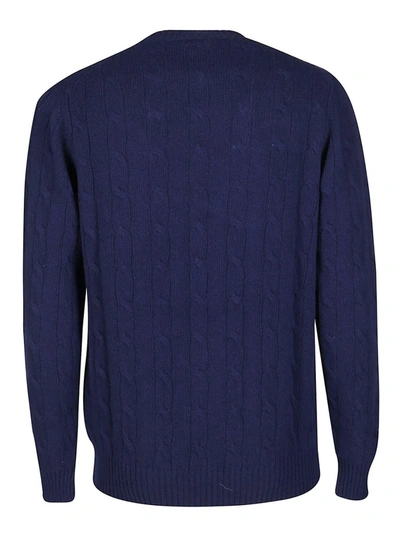 Shop Etro Logo Embroidered Cable Knit Sweater In Blue