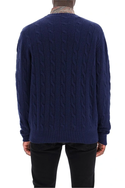 Shop Etro Logo Embroidered Cable Knit Sweater In Blue