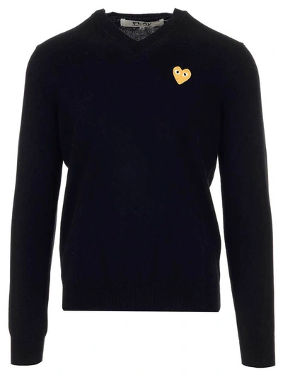 Shop Comme Des Garçons Play Heart Patch Knit Sweater In Black