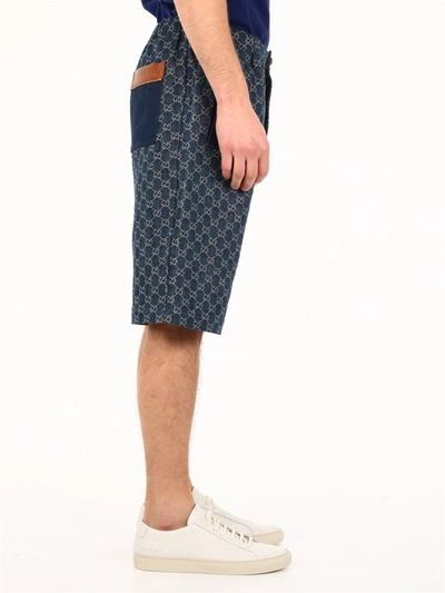 Shop Gucci Gg Jacquard Denim Shorts In Blue