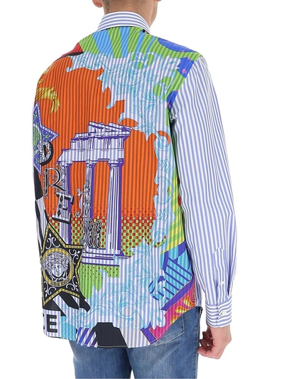 Shop Versace Graphic Print Striped Shirt In Multi