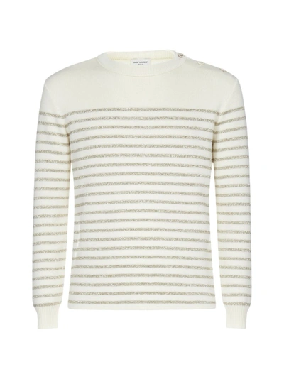 Shop Saint Laurent Striped Crewneck Sweater In Multi