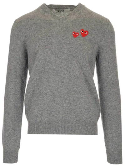 Shop Comme Des Garçons Play Heart Patch Knit Sweater In Grey