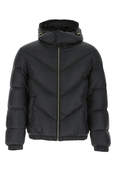 Shop Versace Hooded Padded Down Jacket In Black