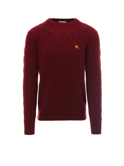 Shop Etro Logo Embroidered Cable Knit Sweater In Brown