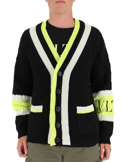 Shop Valentino Contrast Stripe Detail Knitted Cardigan In Multi