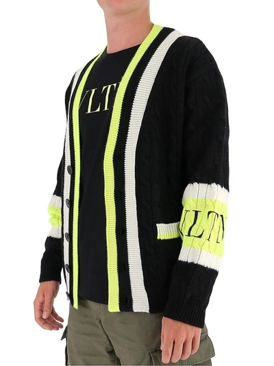 Shop Valentino Contrast Stripe Detail Knitted Cardigan In Multi