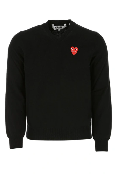Shop Comme Des Garçons Play Layered Heart Jumper In Black
