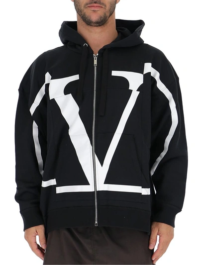 Shop Valentino Vlogo Printed Hooded Jacket In Black