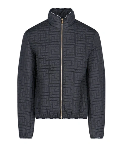 Shop Versace Greca Padded Jacket In Black