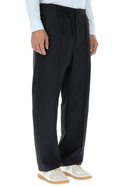 Shop Maison Margiela Belted Straight Leg Trousers In Navy