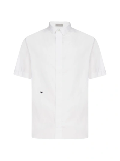 Shop Dior Homme Bee Embroidered Short Sleeve Shirt In White