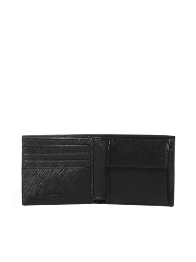 Shop Prada Logo Plaque Bifold Wallet In Black