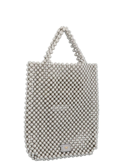 Shop Anya Hindmarch Eyes Pearl Tote Bag In Silver