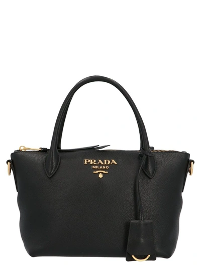 Shop Prada Logo Plaque Shoulder Bag In Black