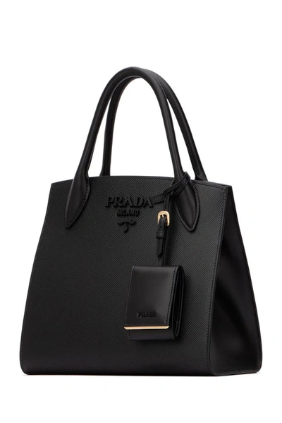 Shop Prada Saffiano Monochrome Small Tote Bag In Black