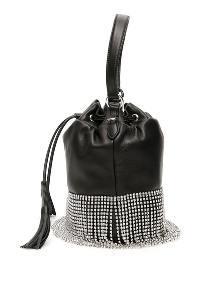 Shop Miu Miu Crystal Fringe Bucket Bag In Black