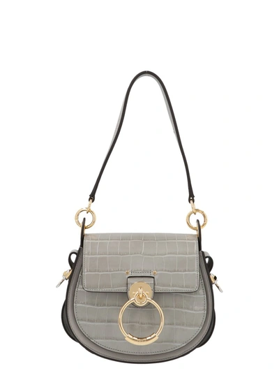 Shop Chloé Tess Embossed Small Shoulder Bag In Grey