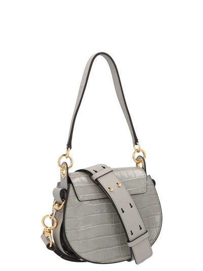 Shop Chloé Tess Embossed Small Shoulder Bag In Grey