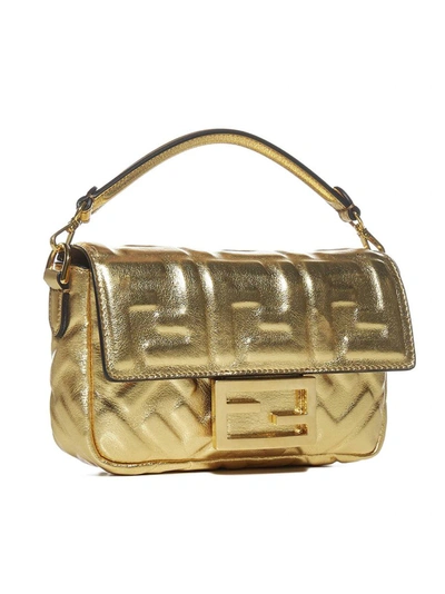 Shop Fendi Ff Motif Mini Baguette Shoulder Bag In Gold