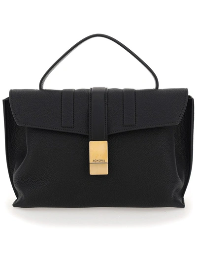 Shop Agnona Foldover Satchel Bag In Black