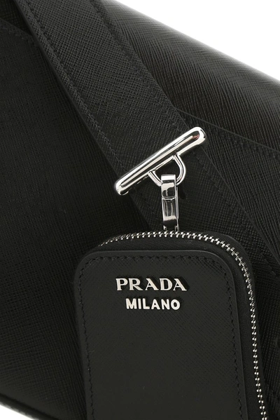 Shop Prada Logo Saffiano Shoulder Bag In Black