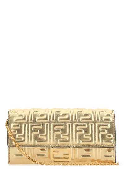 Shop Fendi Ff Motif Chain Wallet In Gold