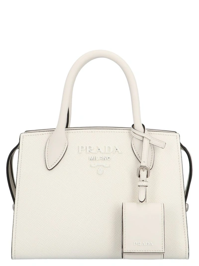 Shop Prada Saffiano Monochrome Tote Bag In White