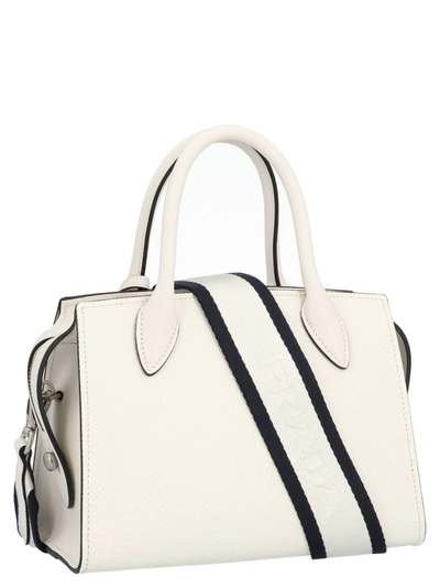 Shop Prada Saffiano Monochrome Tote Bag In White